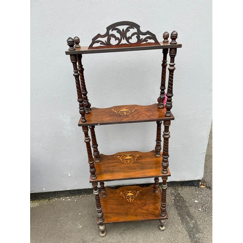 318 - Antique Flame Mahogany Gradual 4 Tier Whatnot / Etagere with Marquetry on all shelves approx 138cm x... 