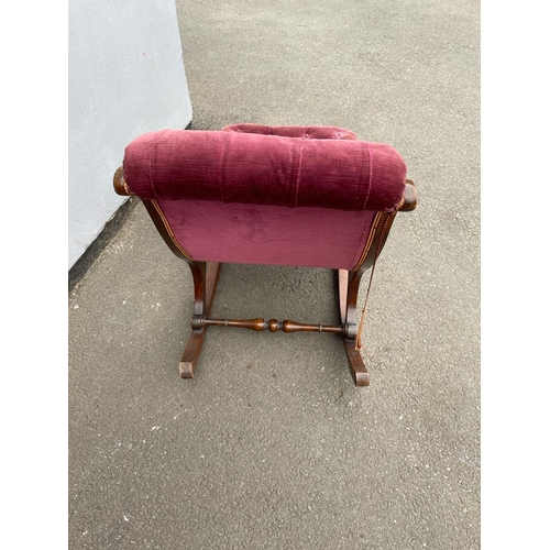 325 - Antique Button Crimson Fabric Low Slipper Chair - 76cm x 46cm x 48cm