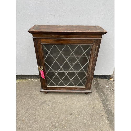 327 - Edwardian Leaded Glass Bookcase / Cabinet - 87cm x  71cm x 25cm - 2 glass panel cracked