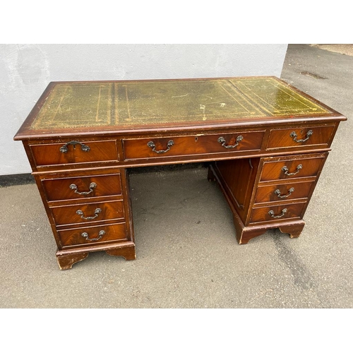 328 - Vintage Mahogany Green Leather Top Desk with draws - 137cm x 79cm x 66cm