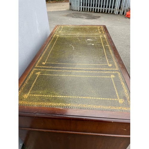 328 - Vintage Mahogany Green Leather Top Desk with draws - 137cm x 79cm x 66cm