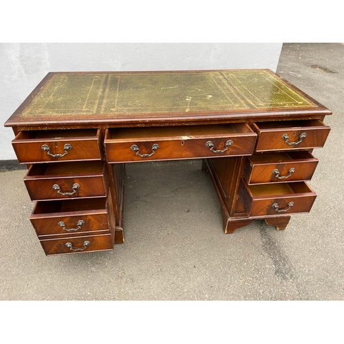 328 - Vintage Mahogany Green Leather Top Desk with draws - 137cm x 79cm x 66cm