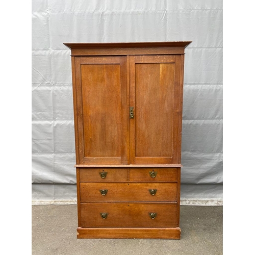 330 - Large Edwardian Oak Line Press Cupboard over 4 Drawers - 117cm x 48cm x 198cm