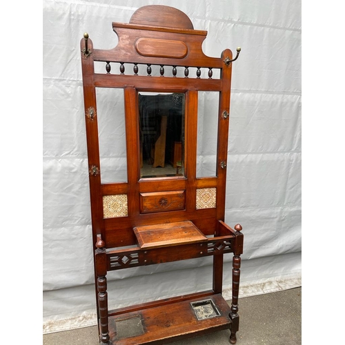 332 - Edwardian Mahogany Hall Stand with Mirror - 202cm x 89cm