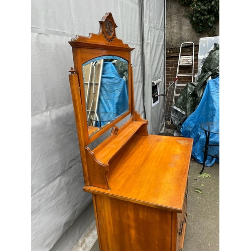 335 - Antique Pine Three Drawer Chest with Mirror - 84cm x 170cm