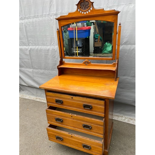 335 - Antique Pine Three Drawer Chest with Mirror - 84cm x 170cm