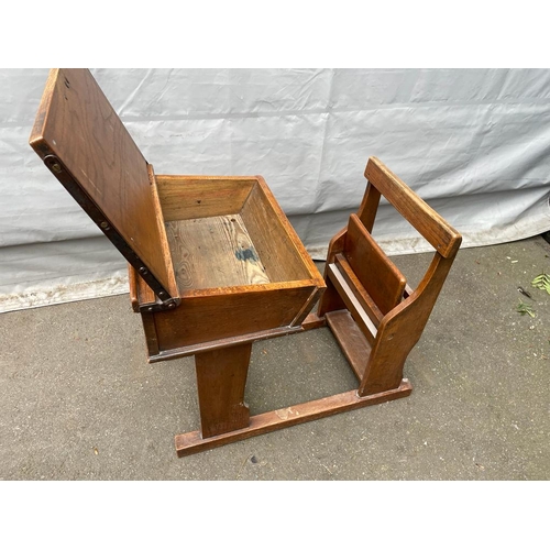 339 - Antique Oak School Desk with Folding Chair - 76cm x 80cm x 57cm