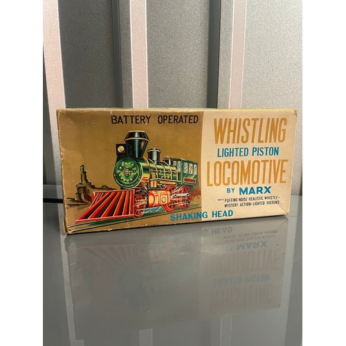 20 - 1960's Marx Battery Operated Whistling Lighted piston Locomotive in original box - untested (slight ... 