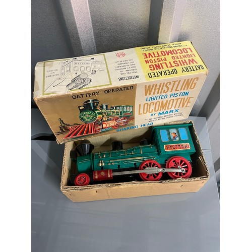 20 - 1960's Marx Battery Operated Whistling Lighted piston Locomotive in original box - untested (slight ... 