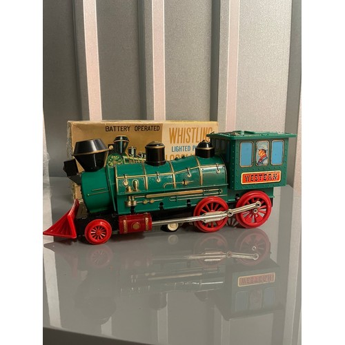 20 - 1960's Marx Battery Operated Whistling Lighted piston Locomotive in original box - untested (slight ... 