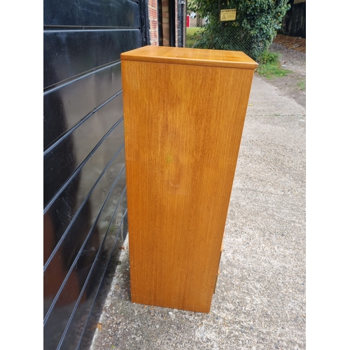 340 - Mid Century Teak Tall Boy of 7 Drawers - 1 Puller A/F - 41CM X 41CM X 117CM