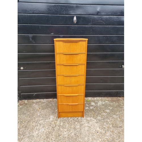 340 - Mid Century Teak Tall Boy of 7 Drawers - 1 Puller A/F - 41CM X 41CM X 117CM