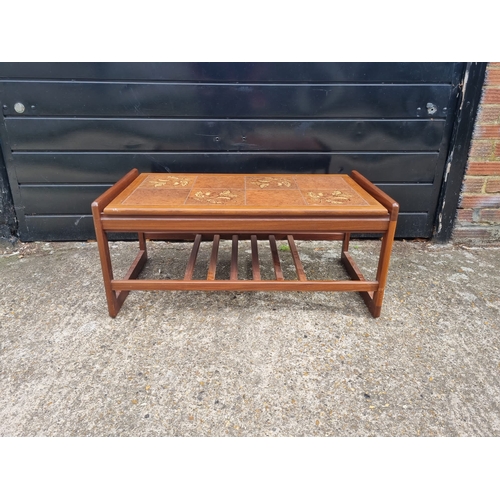 341 - Mid Century Teak Tiled Top Coffee Table - 96cm x 59cm x 44cm