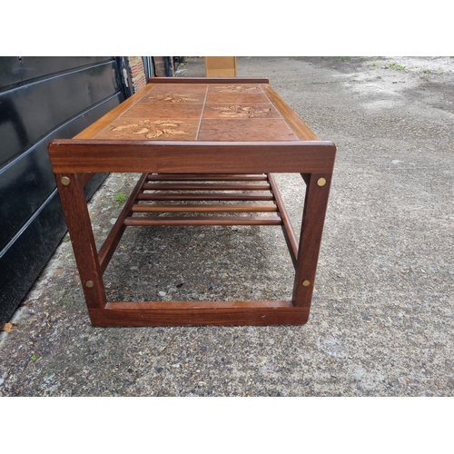 341 - Mid Century Teak Tiled Top Coffee Table - 96cm x 59cm x 44cm