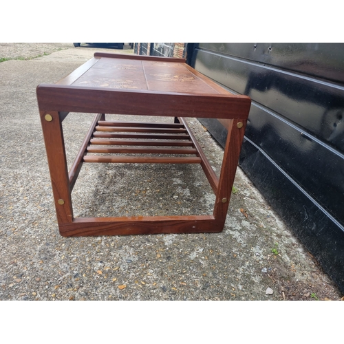 341 - Mid Century Teak Tiled Top Coffee Table - 96cm x 59cm x 44cm