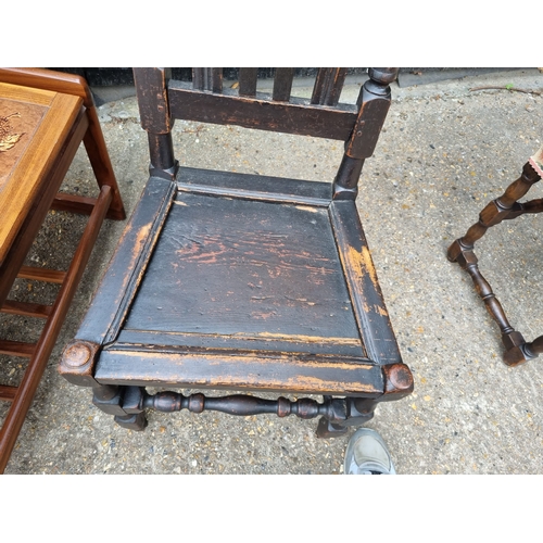 345 - Antique Oak Hall chair + Stool