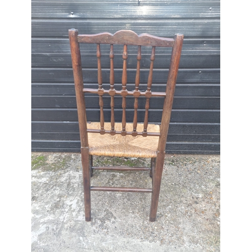 354 - 19th Century Oak Spindle Back Chair with Rush Seat