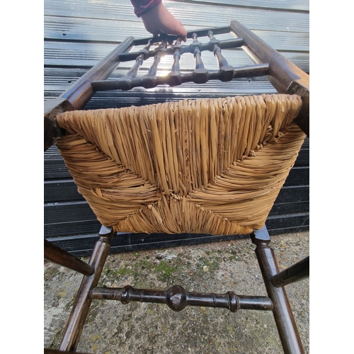 355 - 19th Century Oak Spindle Back Chair with Rush Seat on pad feet