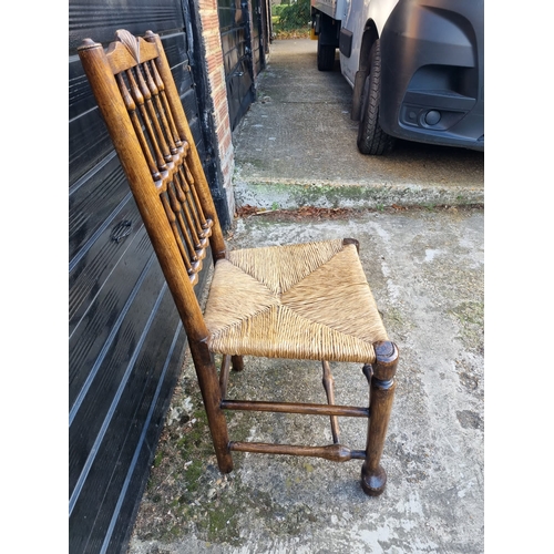 355 - 19th Century Oak Spindle Back Chair with Rush Seat on pad feet