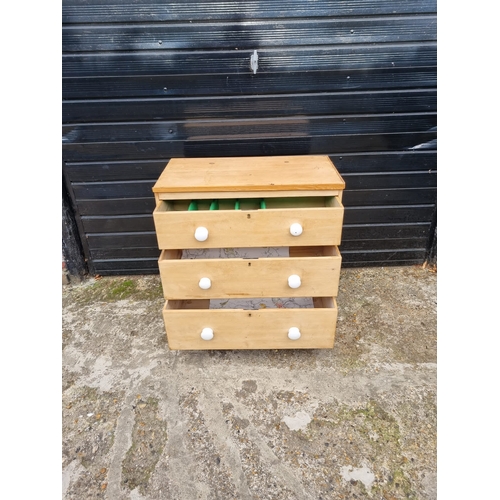 357 - Antique Pine Chest of Three drawers 76cm x 40cm x 80cm