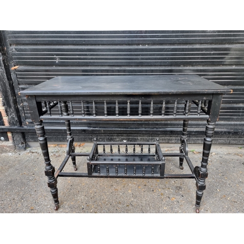 360 - Late Victorian Ebonised Aesthetics Movement Console Table on Castors - 45cm x 73cm x 91cm