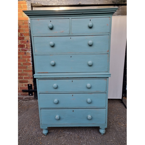 363 - Victorian Pine Chest on Chest 2 over 5 Drawers over painted in Sky Blue - Splits in Two - 100cm x 48... 