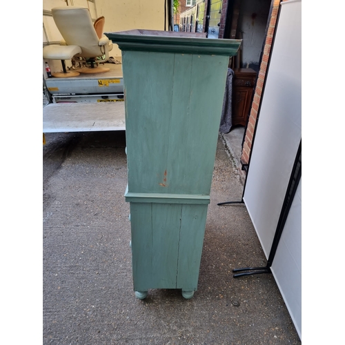 363 - Victorian Pine Chest on Chest 2 over 5 Drawers over painted in Sky Blue - Splits in Two - 100cm x 48... 