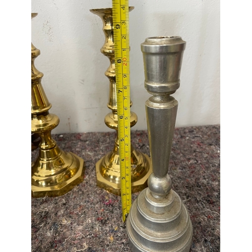 23 - Collection of vintage brass items inc alluvium engineered candlesticks, Veritas Picnic Stive