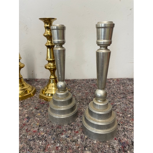 23 - Collection of vintage brass items inc alluvium engineered candlesticks, Veritas Picnic Stive