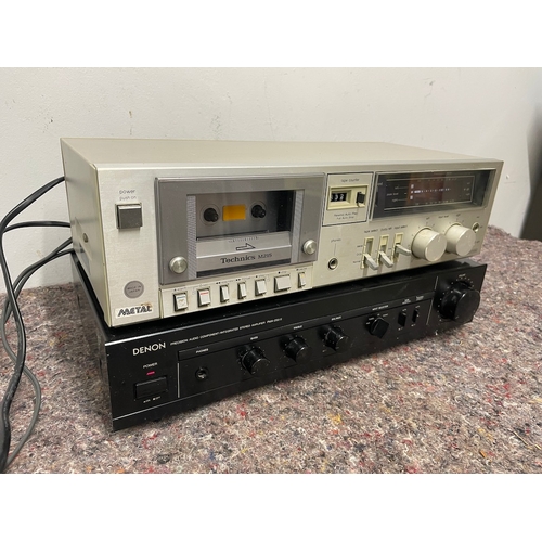 39 - Denon Stereo Amplifier PMA 250 MK2 + Technics M215 Cassette Player - both power up but need new plug... 