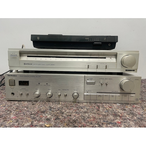 48 - Technics Stereo Amplifier SU V4X, Hitachi FT 3500L + Philips CD 207 Player - all untested