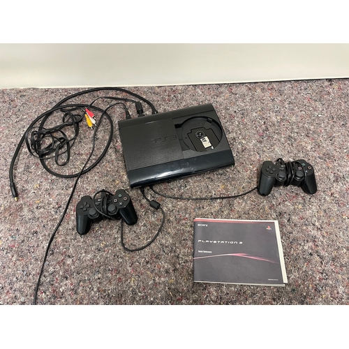 119 - Playstation 3 Slim with Dual shock controllers + cables etc - powers up not fully tested