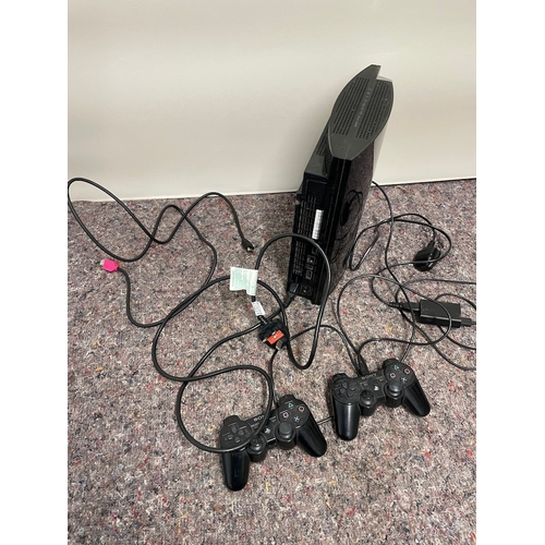 120 - Playstation 3 with cables & controllers - power fault A/F