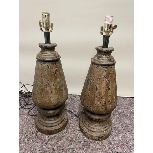 127 - Pair of Distress Wooden lamps - untested due to European plugs 60cm tall