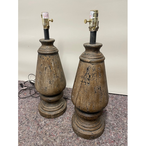 127 - Pair of Distress Wooden lamps - untested due to European plugs 60cm tall