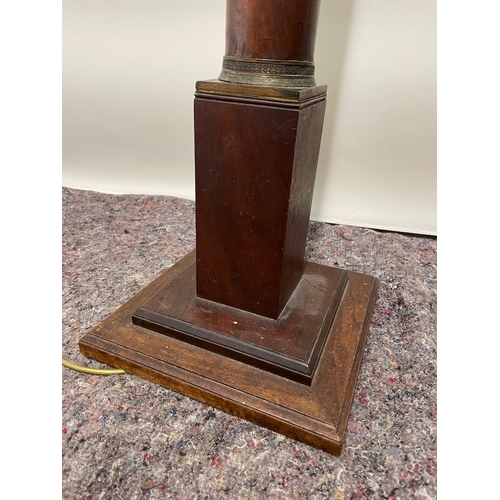 130 - Antique Mahogany Romanesque Column Floor Lamp with brass work - 130cm - has been rewired in past