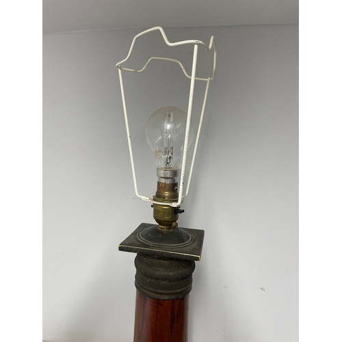 130 - Antique Mahogany Romanesque Column Floor Lamp with brass work - 130cm - has been rewired in past