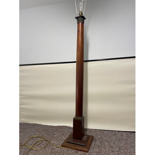 130 - Antique Mahogany Romanesque Column Floor Lamp with brass work - 130cm - has been rewired in past