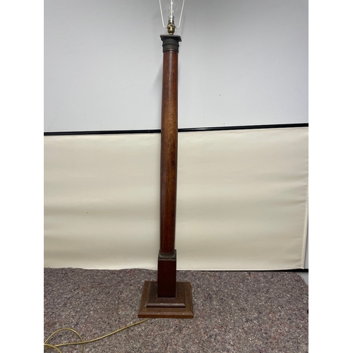 130 - Antique Mahogany Romanesque Column Floor Lamp with brass work - 130cm - has been rewired in past