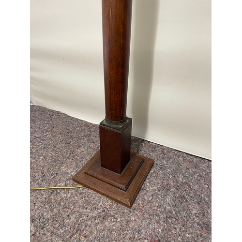 130 - Antique Mahogany Romanesque Column Floor Lamp with brass work - 130cm - has been rewired in past