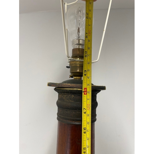 130 - Antique Mahogany Romanesque Column Floor Lamp with brass work - 130cm - has been rewired in past