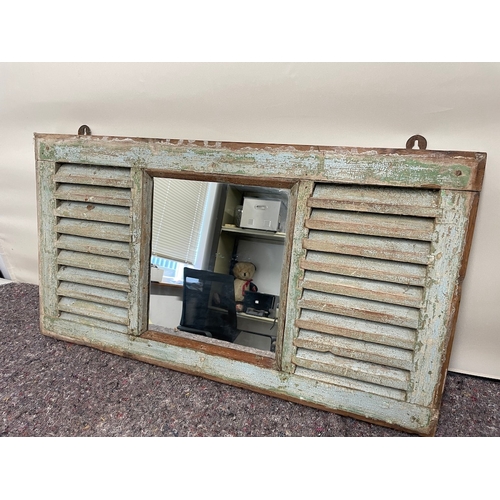 131 - Vintage Oak Distressed Shutter Wall Mirror 53cm x 95cm x 4cm