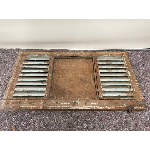 131 - Vintage Oak Distressed Shutter Wall Mirror 53cm x 95cm x 4cm