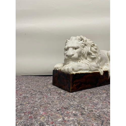 134 - Early 20th Century Vintage Porcelain Canova Lion on Plinth  - 50cm x 30cm x  17cm - shows signs of c... 