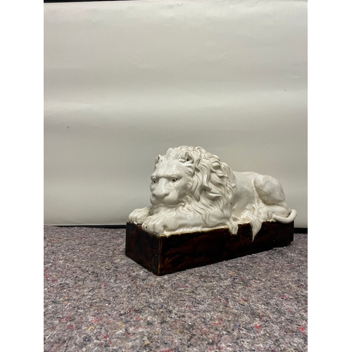 134 - Early 20th Century Vintage Porcelain Canova Lion on Plinth  - 50cm x 30cm x  17cm - shows signs of c... 