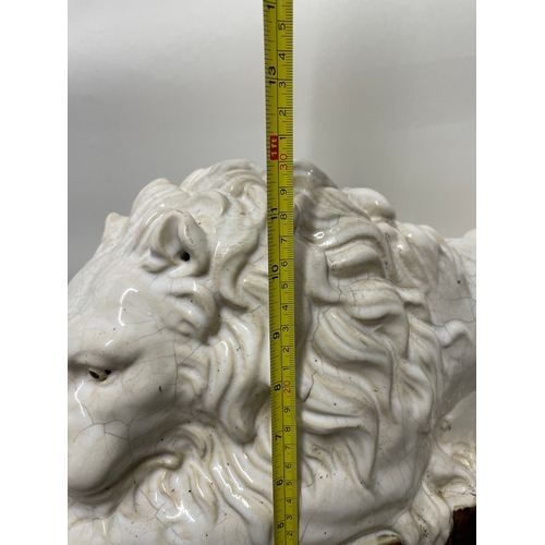 134 - Early 20th Century Vintage Porcelain Canova Lion on Plinth  - 50cm x 30cm x  17cm - shows signs of c... 