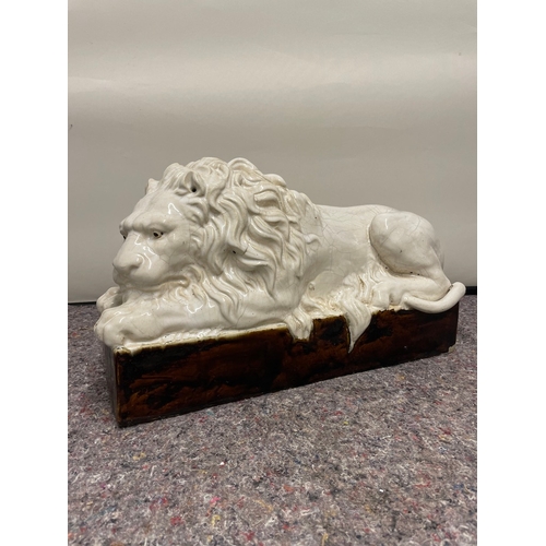 134 - Early 20th Century Vintage Porcelain Canova Lion on Plinth  - 50cm x 30cm x  17cm - shows signs of c... 