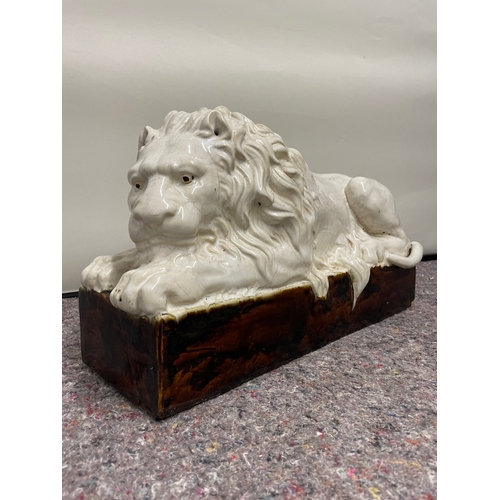 134 - Early 20th Century Vintage Porcelain Canova Lion on Plinth  - 50cm x 30cm x  17cm - shows signs of c... 