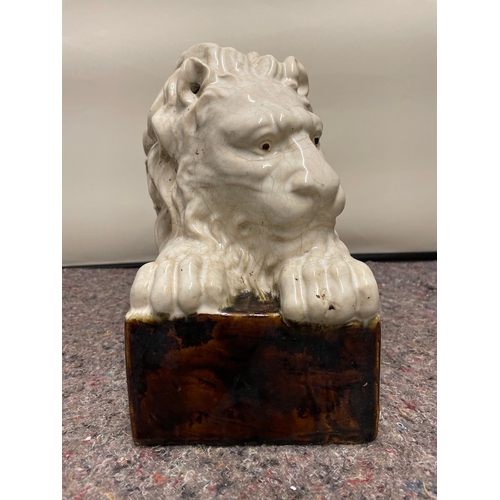 134 - Early 20th Century Vintage Porcelain Canova Lion on Plinth  - 50cm x 30cm x  17cm - shows signs of c... 