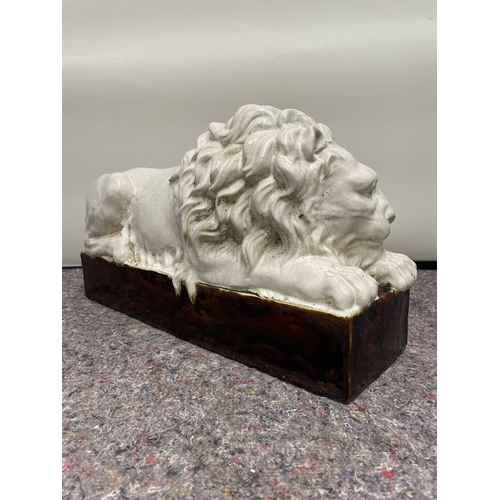 134 - Early 20th Century Vintage Porcelain Canova Lion on Plinth  - 50cm x 30cm x  17cm - shows signs of c... 